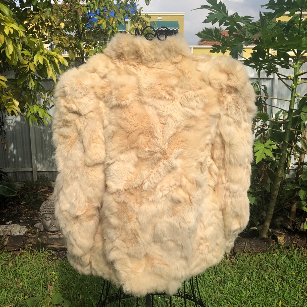 Vintage Beige Off White Rabbit Fur Jacket Coat - Picture 2 of 7